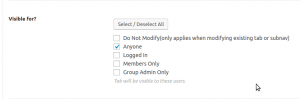 Group Sub tab Options