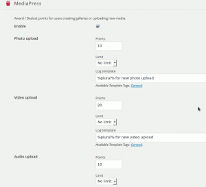 MediaPress myCRED settings