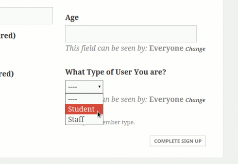 Registration Page Member Type field