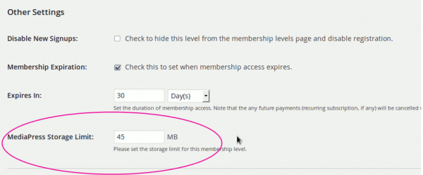 MediaPress Paid Memberships Pro Storage Limit